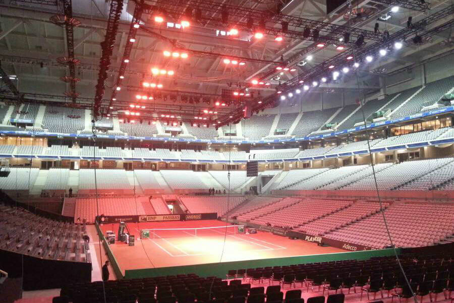 Tansun Apollo Infrared Space Heaters Heating Large Open Space Inside Indoor Tennis Stadium