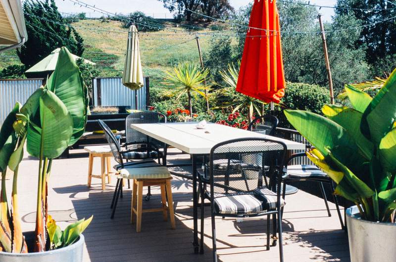 Outdoor Seating And Dining Area In A Garden In Summer