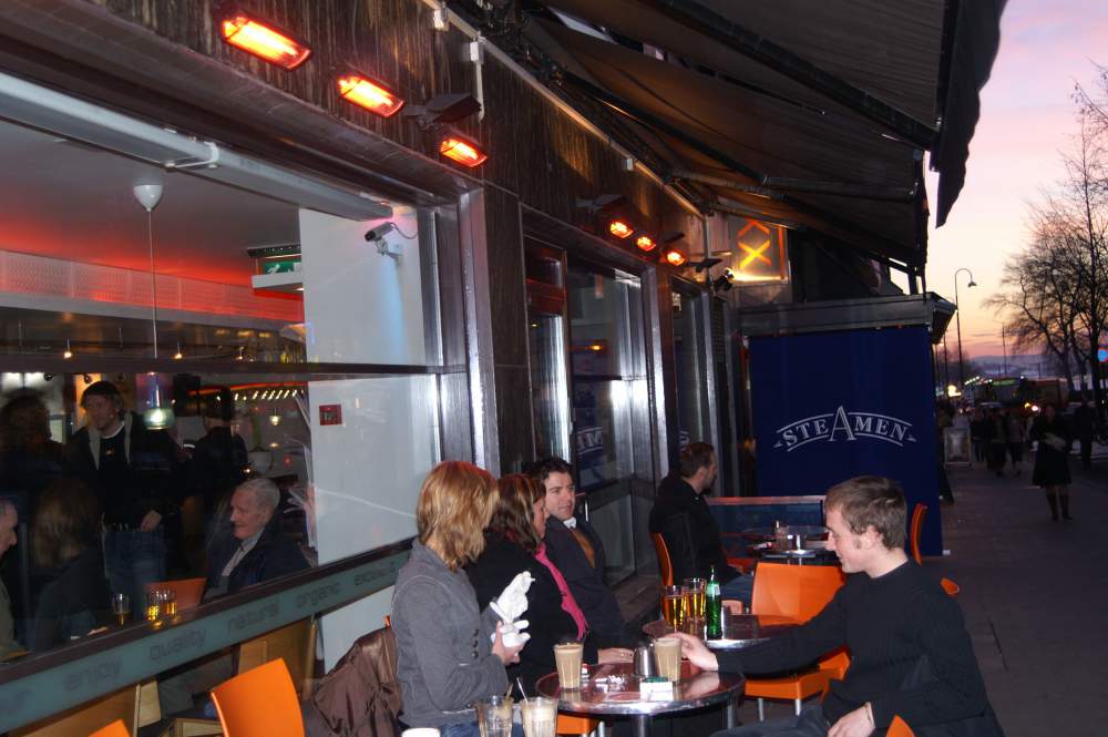 Tansun Infrared Bar Heaters Heating Outdoor Bar Area At Steamen Bar And Restaurant In Oslo In Norway