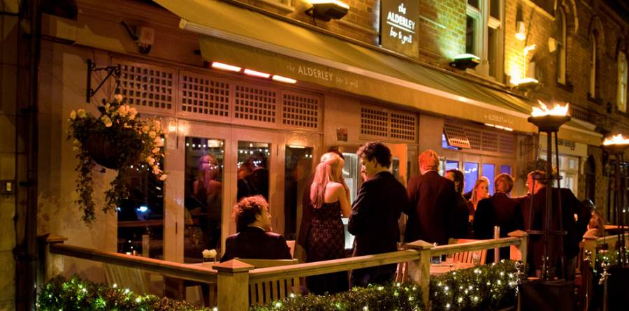 Outdoor Heaters warming customers of a bar at night