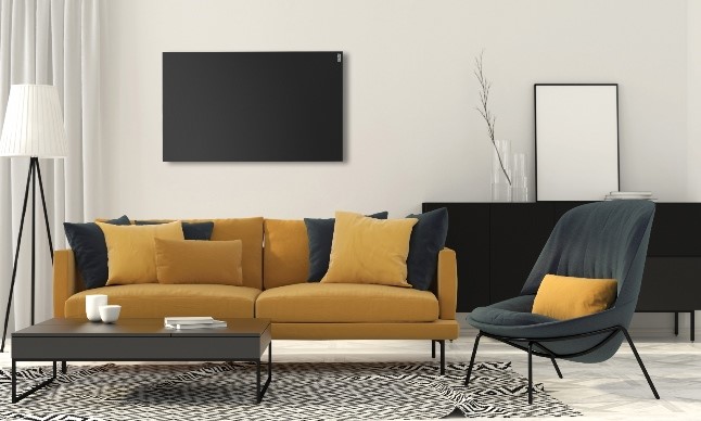 Infrared Heat Panel mounted on wall of contemporary living room